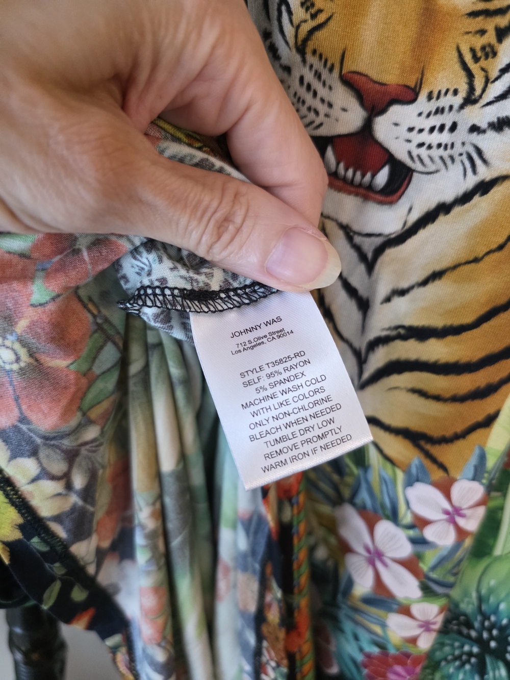 NWT Johnny Was Floral Tiger Patch V-Neck Blouse - Green, Pink & Black, Small - Picture 5 of 5